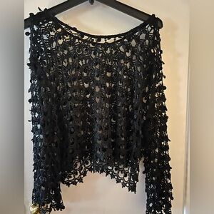 Vintage Elegant Black Crochet Sweater. M/L